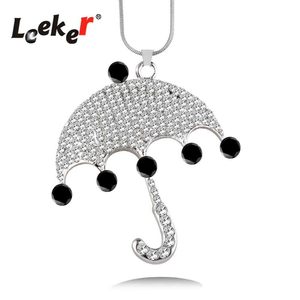 

LEEKER Shining Rhinestone Umbrella Pendant Long Necklace For Women Vintage Costume Jewelry Accessories 92280 LK8