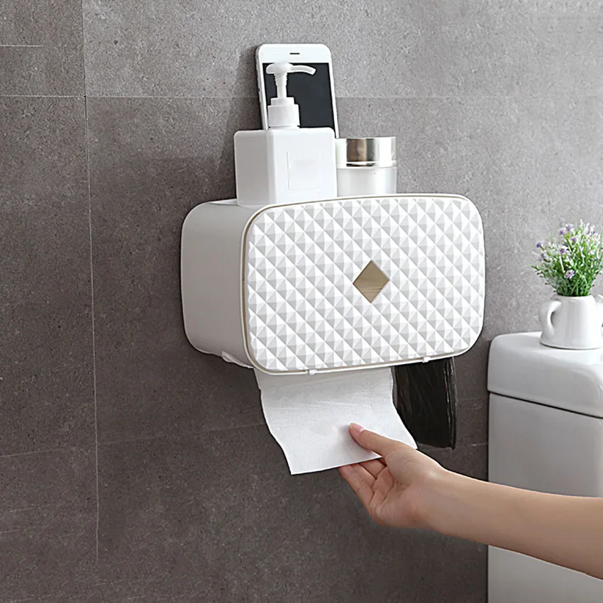 

Wall-mounted Tissue Container Box Paper Holder Hanger Kitchen Bathroom Household Napkin Organizer Roller Paper Storage Shelf