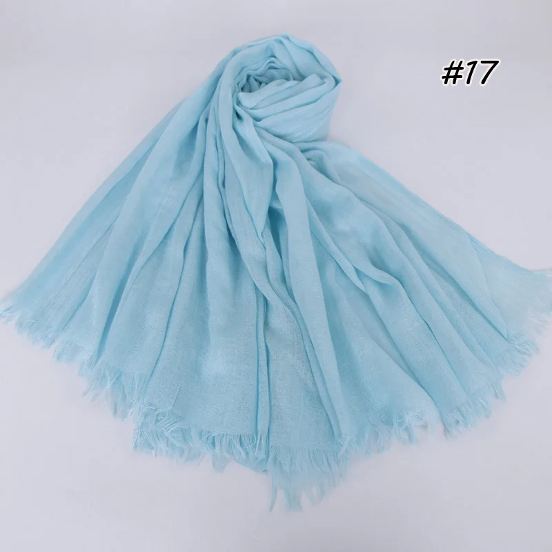 190*120cm oversize women muslim plain frayed hijab scarf femme musulman headscarf islamic shawls crinkle solid pashmina hijabs - Цвет: 17