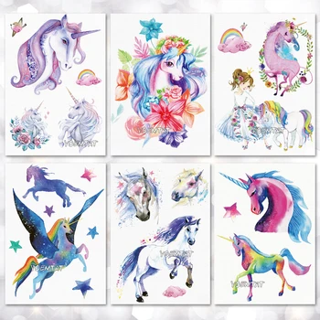 

Waterproof Temporary Tattoo Sticker Pink blue color unicorn pattern tattoo Water Transfer body art fake tattoo for women men
