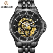 STARKING Men Skeleton Automatic Mechanical Watches Luxury Famous Brand Stainless Steel Sapphire Black Wrist Watch Urdu AM0182