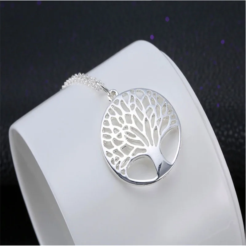 

Fashion Silver Tree Of Life Pendant Necklace Silver Totem Religion 18inch Collares Populares 925 Wedding Valentines Day Jewelry