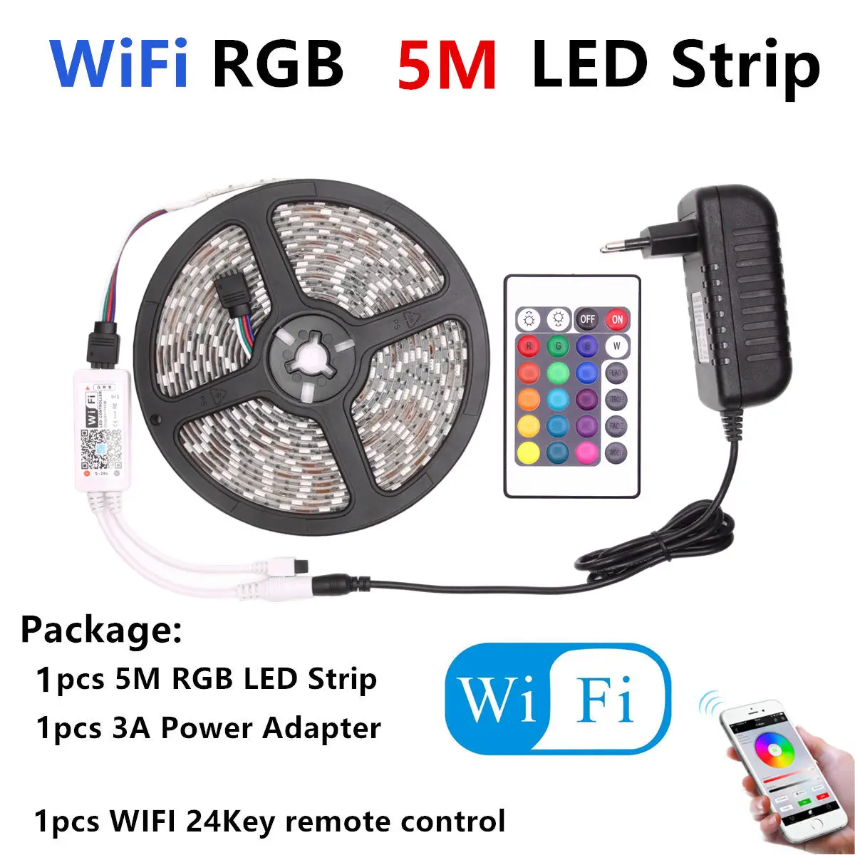 5050 RGB Светодиодная лента Водонепроницаемая wifi ir 12v tira светодиодный RGB светильник Гибкая неоновая лента контроллер fita car ruban bande - Испускаемый цвет: 5M WIFI RGB Set