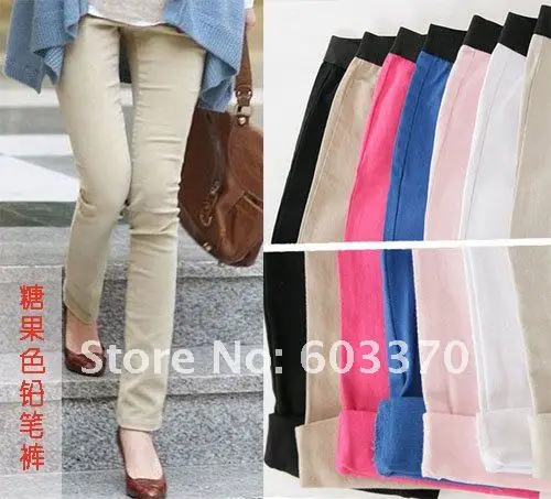 

Sweet Candy Color Pencil Pants Women's Full length Leggings Ladies Trousers 4 Color in Stock Free shipping