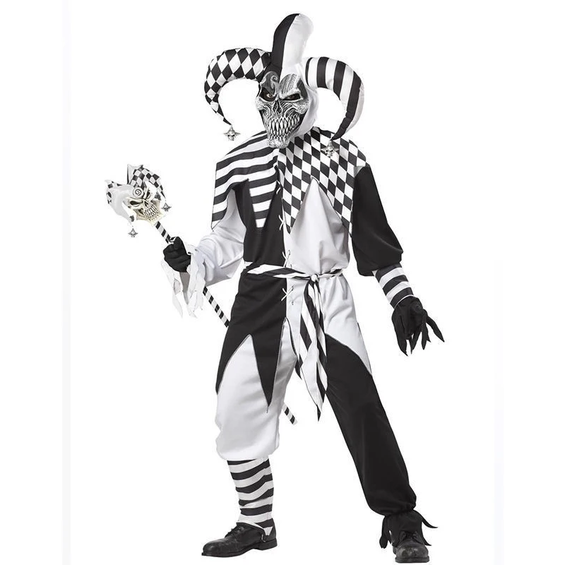 

New California Costumes Nobody's Fool Hood Costume Men's Adult No Cheating Evil Jester Costumes Skelet Nar Halloween Man Kostuum