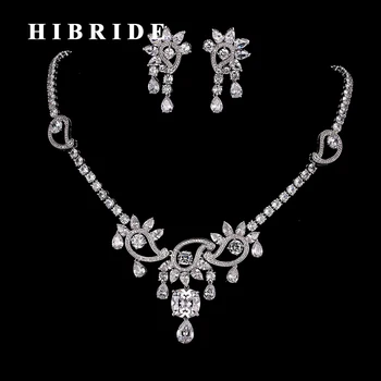 

HIBRIDE Hot Sparking Brilliant Cubic Zircon Necklace And Earrings Women Bridal Heavy Dinner Jewelry Set Dress Accessories N-179