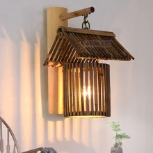 Стиль Страна Vintage Светодиодные Бра Настенные светильники лампы сделаны из бамбука для домашнего бара, e27 разъем AC110-240V, лампа в комплекте