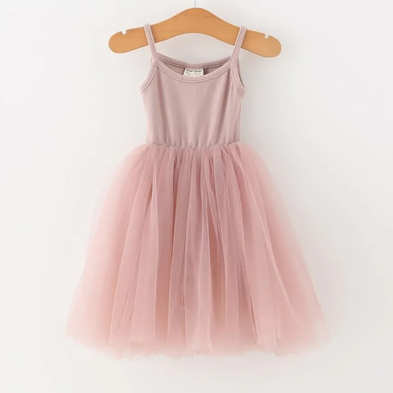 

2018 New Kids Tulle Sling Dress For Girls Vest Ballet Tutu Dresses Baby Girl Knit Cotton Stitching Mesh Party Dress Vestidos