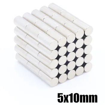 

100pcs 5x10 mm super strong N35 5*10mm small round permanent magnet process rare earth cylindrical strong magnetic magnet