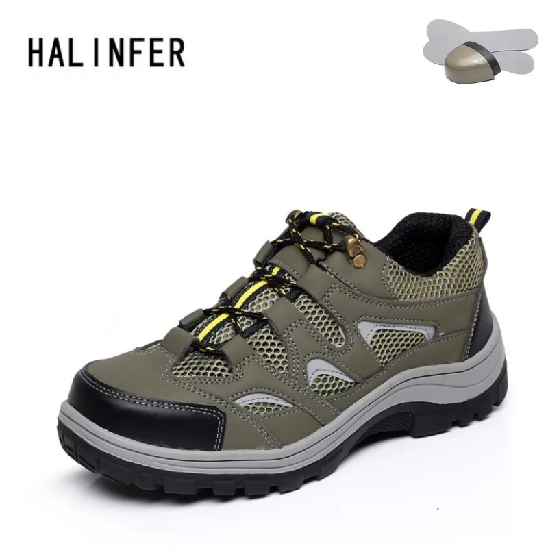 

HALINFER men steel toe caps work safety shoes fashion breathable anti-pierce deodorant security shoes with slip on durable boots