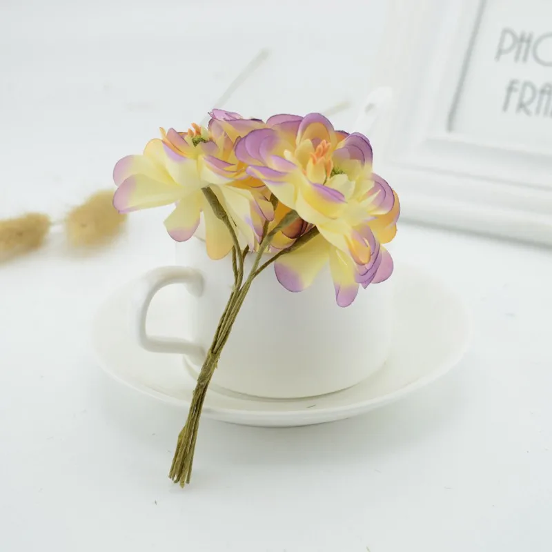 6 шт. цветок вишни поддельные шелковые недорогие искусственные цветы для дома Свадебные украшения автомобиля ручной работы Подарочная коробка голова венок - Цвет: Purple yellow