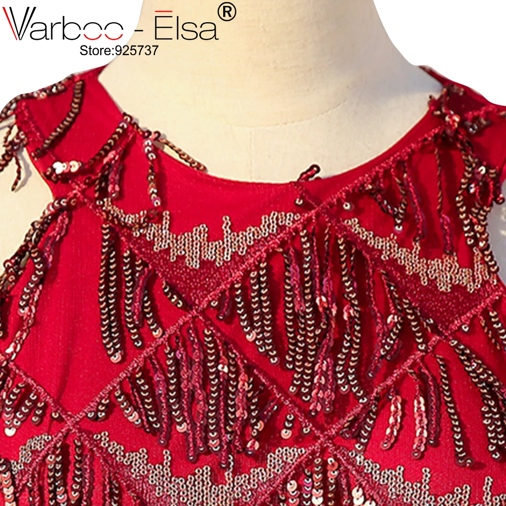 VARBOO_ELSA сексуальные Арабская, Дубай мусульманские Вечерние платья с пайетками красные длинные О-образным вырезом вечернее платье без