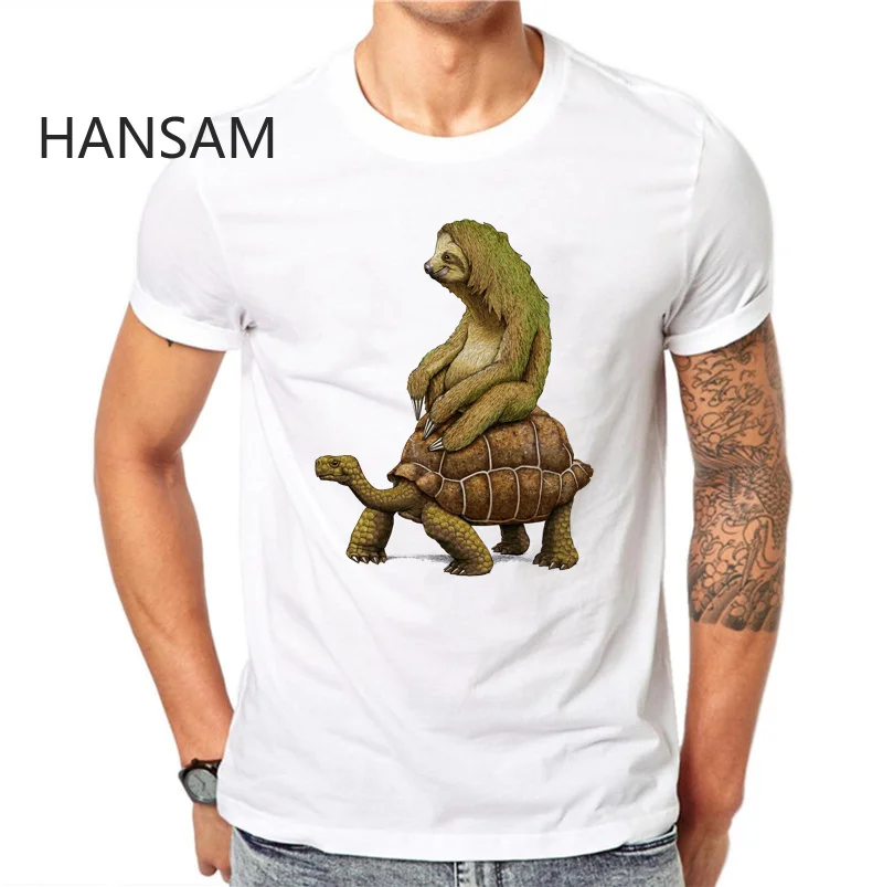 

Funny Sloth Sea Turtle Men T Shirts Fashion Casual Tops Animal Printed T-Shirt White Tee Short Sleeve Plus Size 3XL