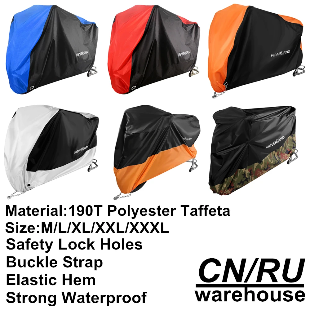 Cubierta de la motocicleta toda la temporada impermeable a prueba de polvo de protección UV de interior al aire libre de la cerradura-diseño de agujeros de motocicleta lluvia cubre abrigo D35