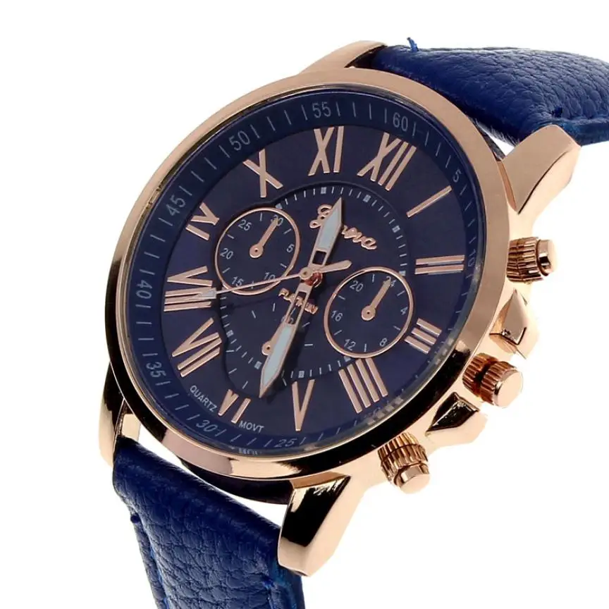 Reloj Mujer модные Geneva с римскими цифрами искусственная кожа аналоговые кварцевые женские наручные часы Saat женские часы Лидирующий бренд класса люкс - Цвет: Dark Blue