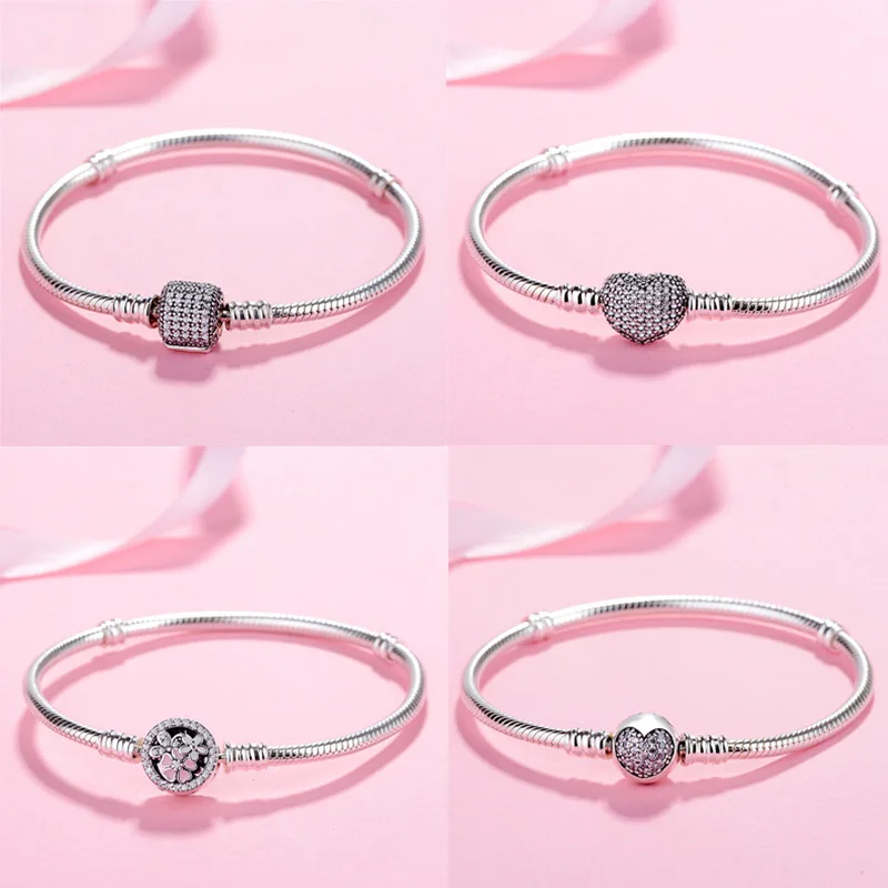 

Original 925 Sterling Silver Moments Pave Heart Clasp With Crystal Pandora Bracelet Bangle Fit Bead Charm DIY Europe Jewelry