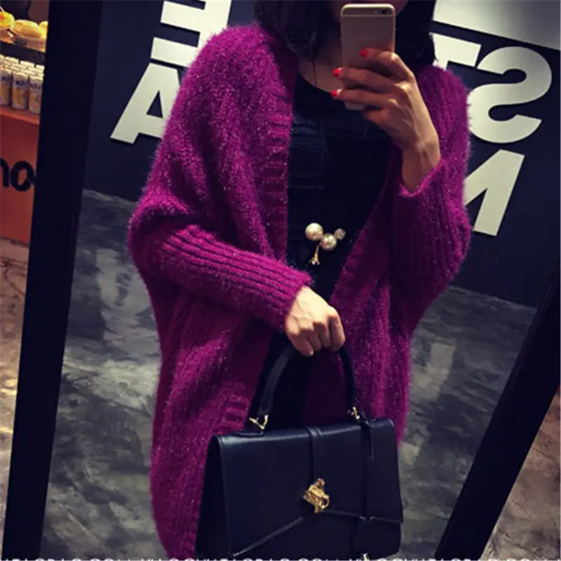 Autumn Sweater Women New Bat Sleeve Loose Large Size Fashion Jacket Female Long Knit Mohair Cardigan f1120 |