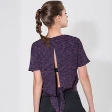 Женская быстросохнущая Спортивная рубашка с открытой спиной, рубашка для йоги, упражнения тренировка с коротким рукавом, рубашка для бега, одежда для фитнеса, тренажерного зала