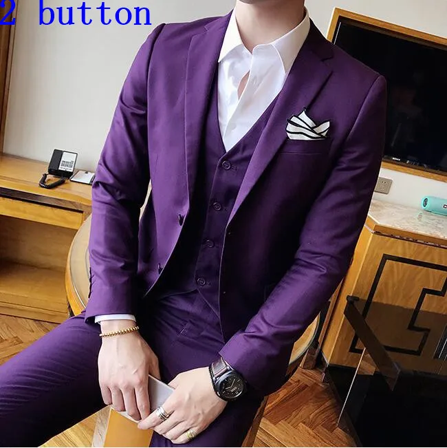 Блейзеры брюки жилет 3 шт наборы/ мода мужской повседневный бутик бизнес Свадебный костюм жениха пиджак брюки жилет - Цвет: 3 pieces sets purple