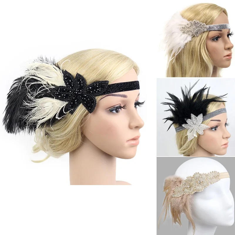 1920s Flapper Accessories Feather Headband Gloves Cigarette Holder 3 Pack Great Gatsby Party Costume Accessories Set for Women plus size cosplay