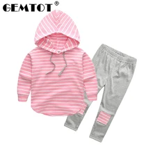 GEMTOT Children s suit 2019 autumn new girls boys striped patch stripes long sleeved hooded sweater