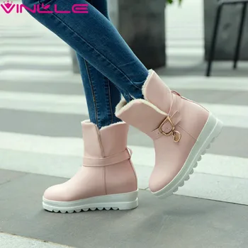 

VINLLE 2020 Women Ankle Boots Wedges Heel All Match Snow Boots Women Shoes Winter Warm Women Boots Winter Shoes Size 34-43
