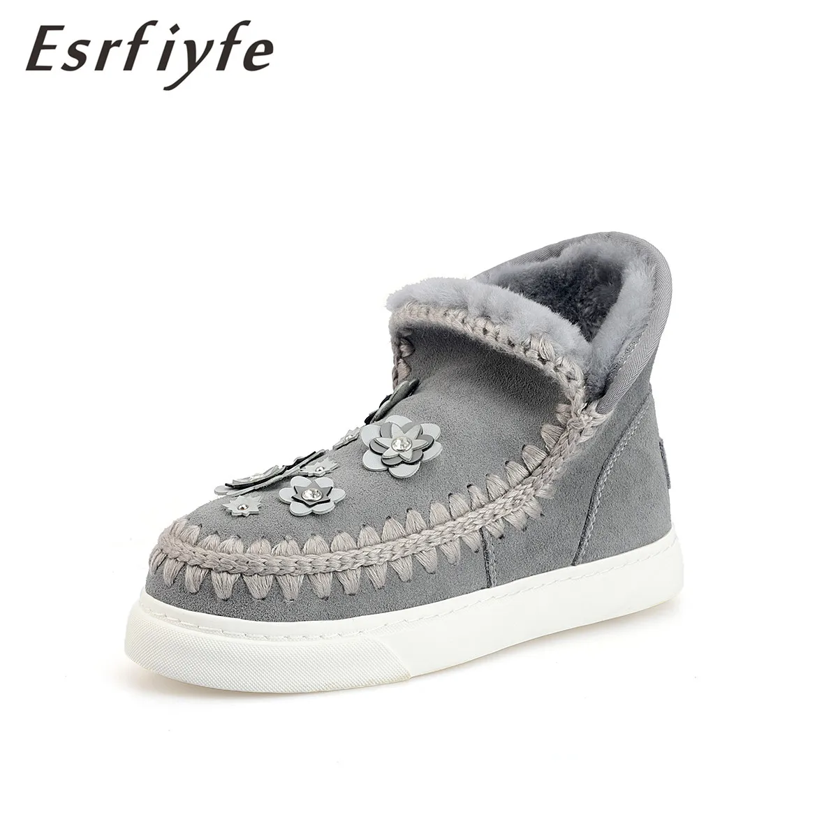 

ESRFIYFE 2019 New Top Quality Real Cow Suede Women Snow Boots Fur Warm Wool Boots Women Boots Winter Snow Boots Big Size 34-42