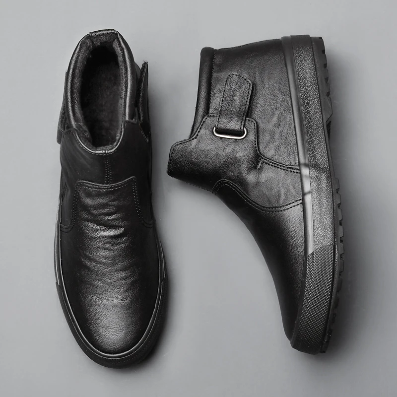 Мужская обувь с высоким берцем в Корейском стиле; тренд диких и кашемировых теплых хлопковых туфель; мужские короткие ботинки - Цвет: SS 8921 black
