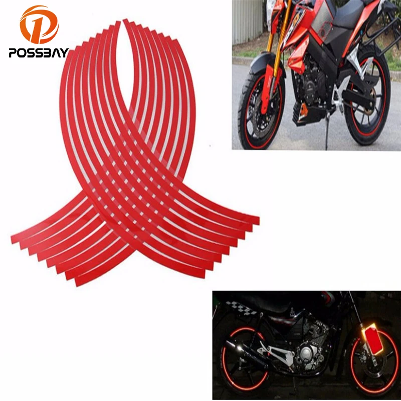POSSBAY 17'' 19'' Red Motorcycle Reflective Stickers Car Wheel Rim