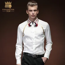 FANZHUAN Folded Geometric Stitching 5xl New Arrival Men’s Tuxedo Shirt Men Long Sleeve Dress Shirt Mens White Color Shirt