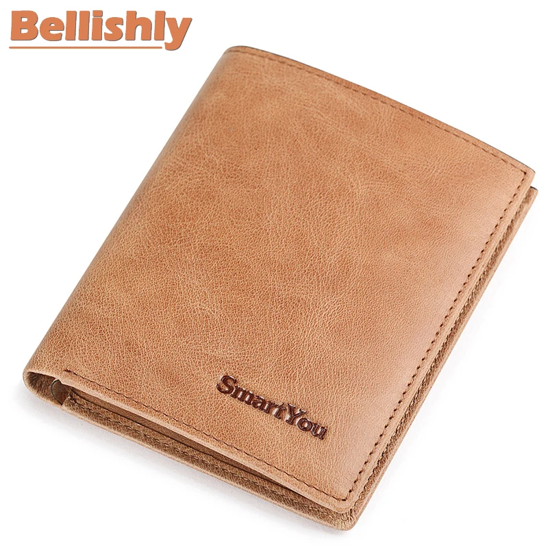 

Bellishly Brand men wallets contract design billetera hombre Genuine Leather small men wallet short luxury purse card notecase