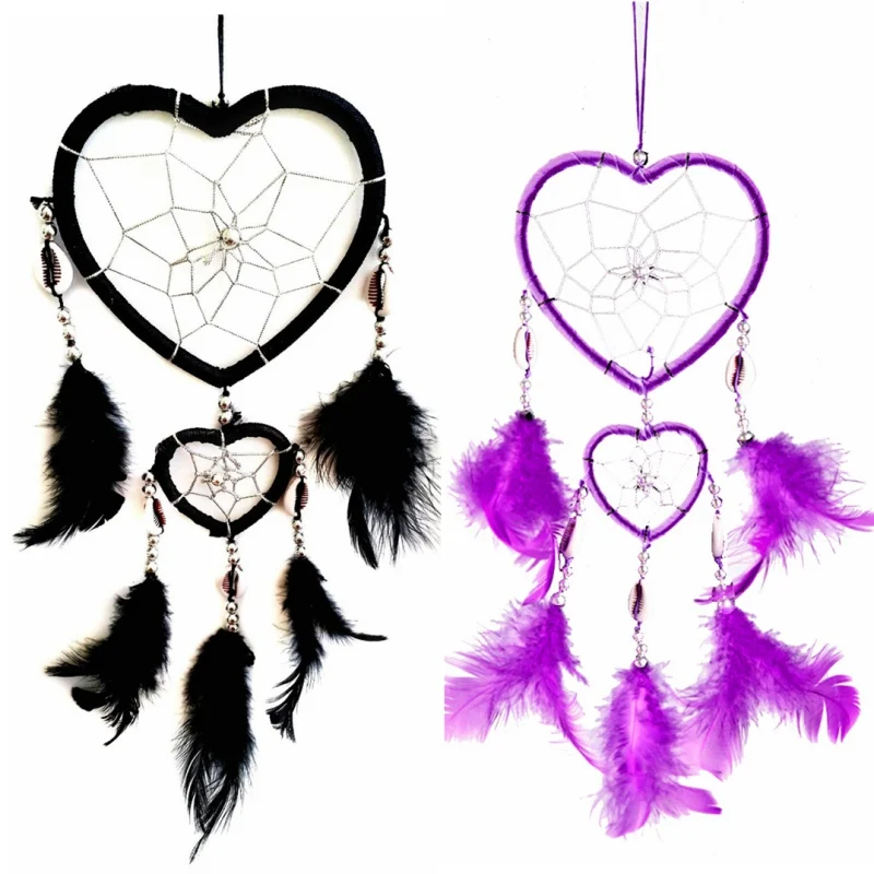 

40cm Length Romantic Purple Double Peach Hearts Monternet Car Hanger Feathers Crafts Home Decorations Pendant
