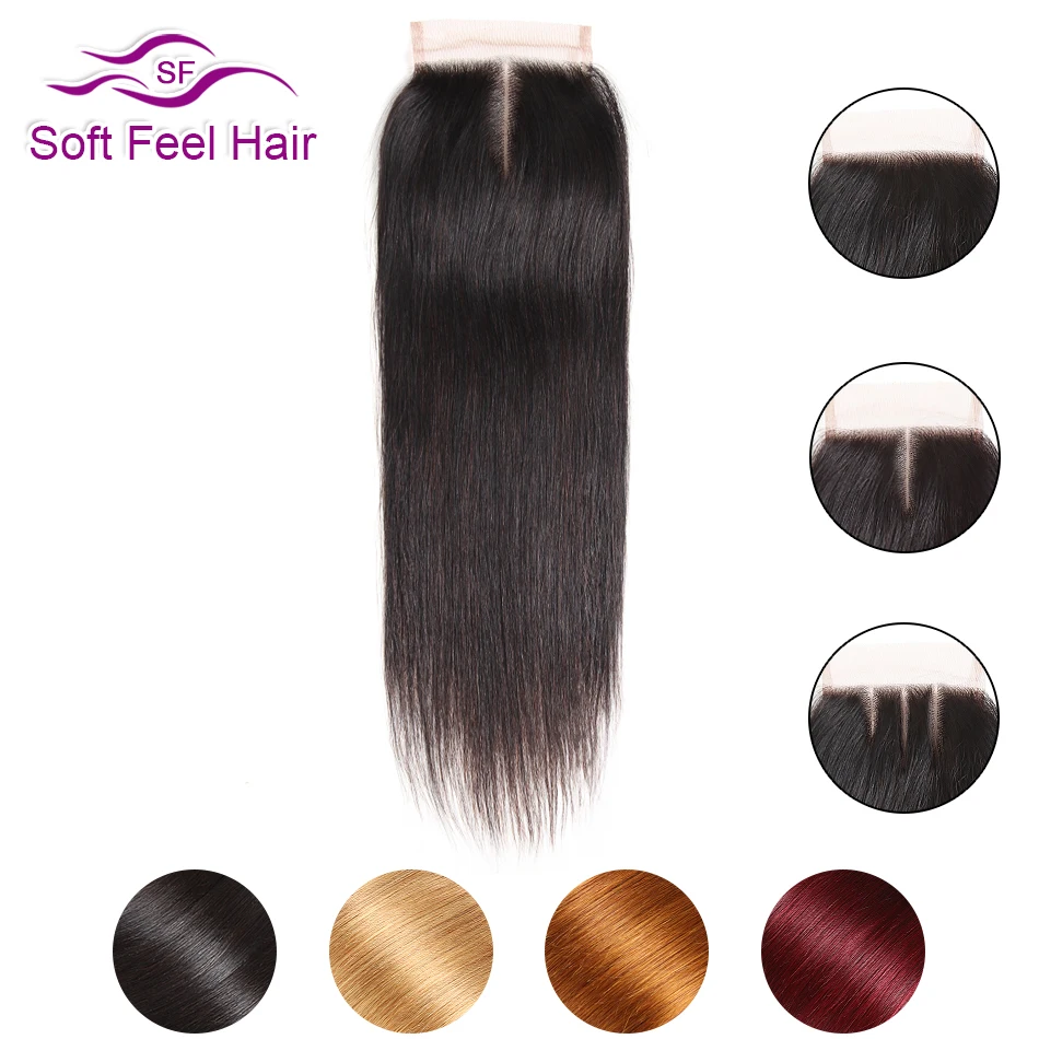 

Soft Feel Hair Brazilian Straight Closure With Baby Hair Ombre 1B/Burgundy Brown 4x4 Remy Human Hair Lace Closure Blonde Closure