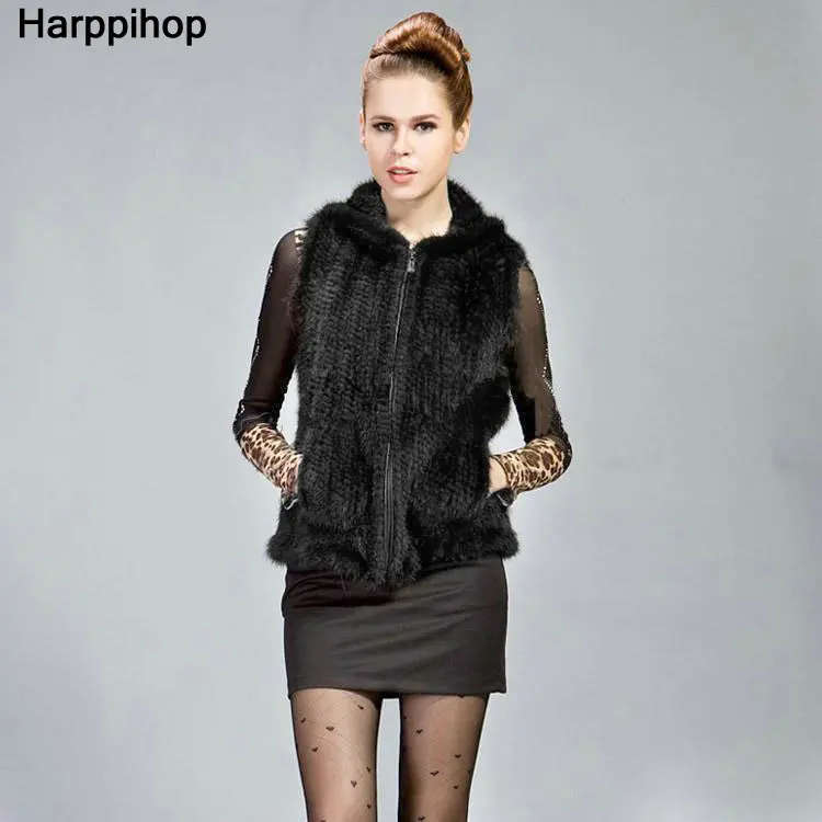 New Genuine knitted mink fur vest hooded mink fur vest warm winter fur coat