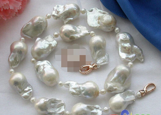

Wholesale fast 100% Natural jewelry Rare HUGE 19" 32mm white baroque keshi reborn PEARL NECKLACE AAA
