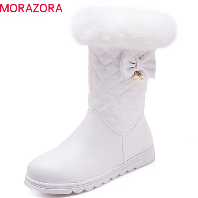 

MORAZORA 2020 pink new arrival ankle boots women round sweet bowknot platform shoes ladies winter snow boots waterproof