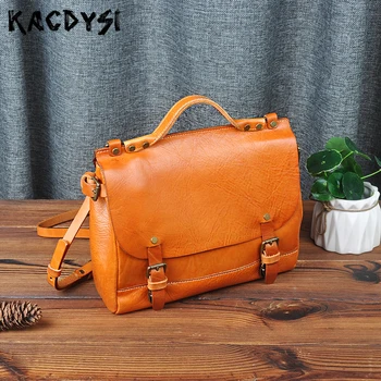 

College Style Vegetable Tanned Leather Design Handmade Retro Girl Handbag Luxury Real Skin Small Message Bags For Women Tote Bag