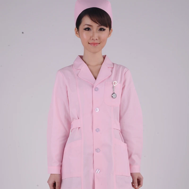 Women Nurse Smock Pink Long Sleeve Medical Clothing Medical Suits