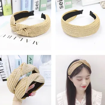 

3PCS Raffia crochets Knotted Headbands for womens 7.0cm wide plastic Hair hoops hairbands