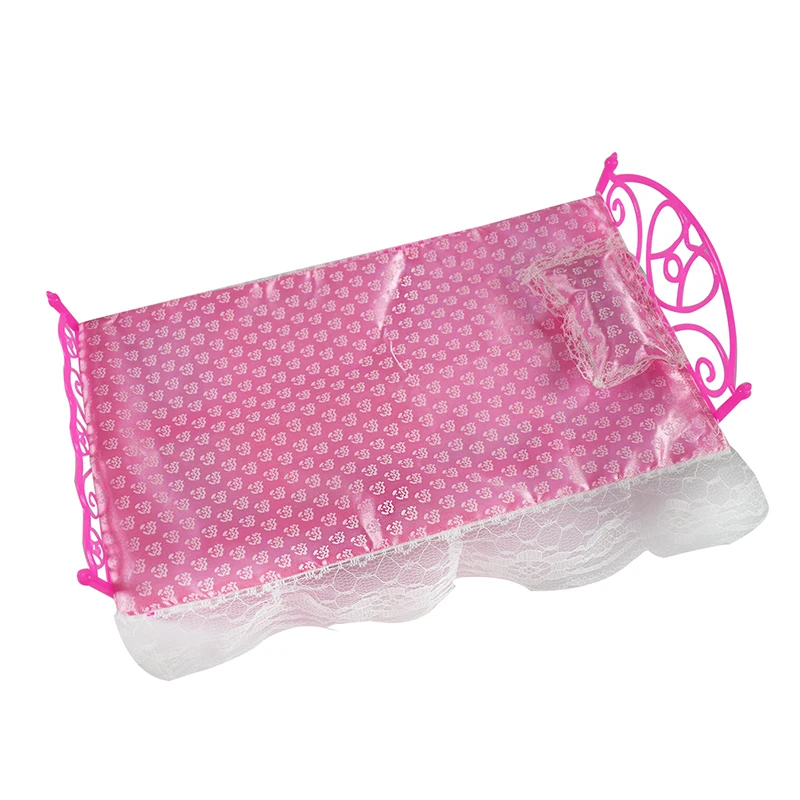 

1 Pack = 3 Pcs (Pink Bed+Pillow+Bed sheets) Doll Play House Furniture Lace Bed Child GiftsToys for 12 Inch Doll Accessories