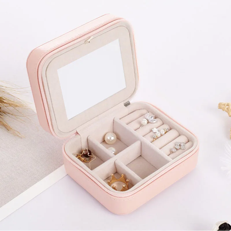 

Portable Mini Jewelry Box Gift Makeup Organizer Box Case For Earrings Rings Storage Container