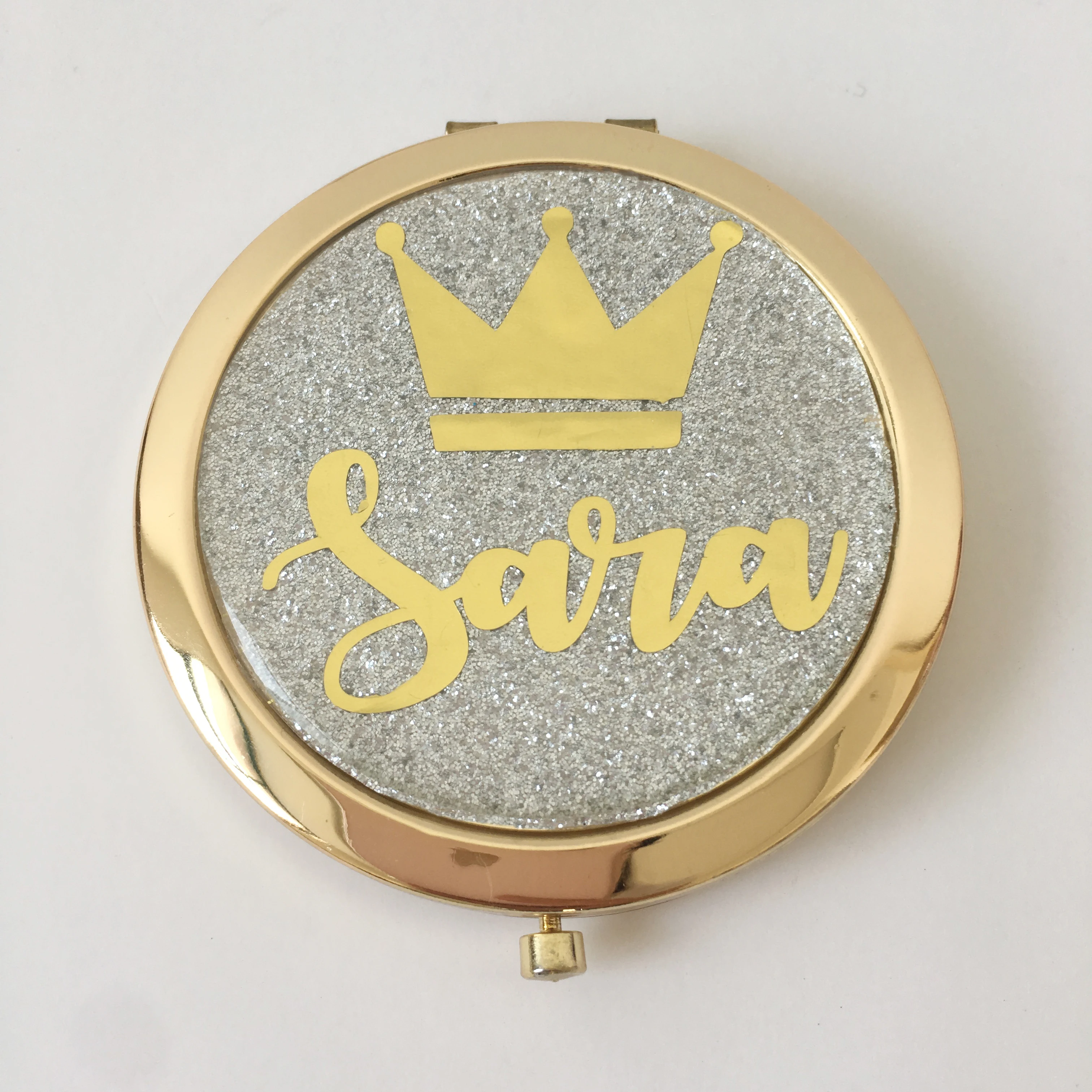 

1pcs Unique anniversary birthday bribe to be party gifts custom silver Rose gold compact mirror personalized gift wedding
