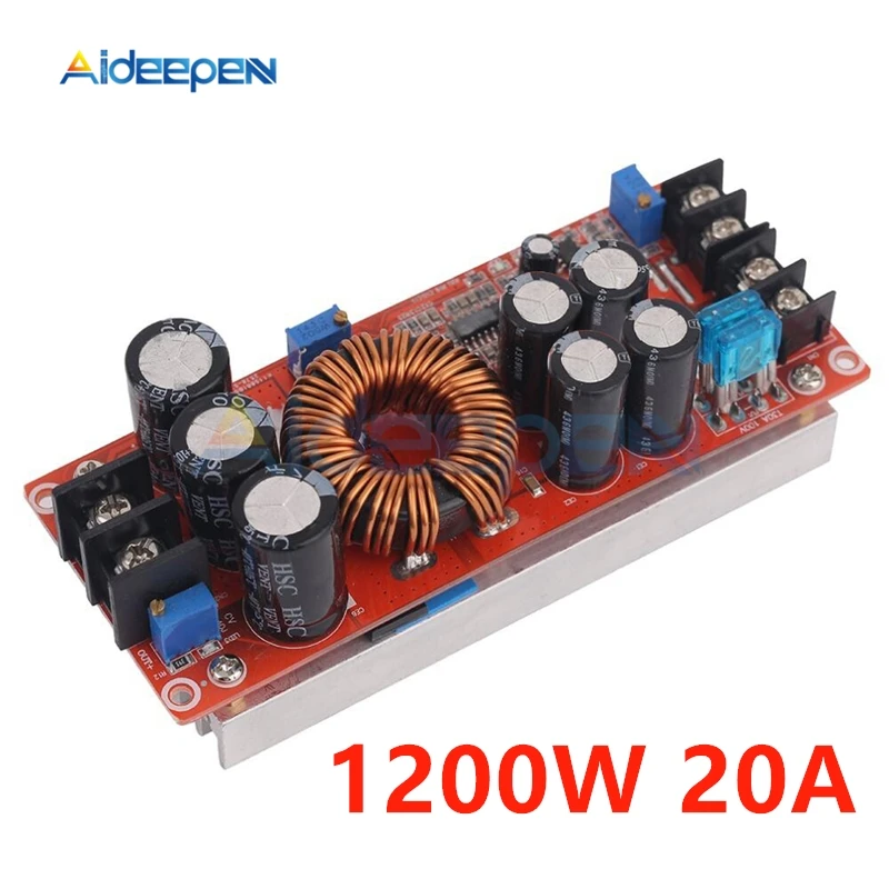 

1200W 20A DC Converter Boost Step-up Power Supply Module 8-60V 12V Step Up to 12-83V 24V 48V With Heat Sink