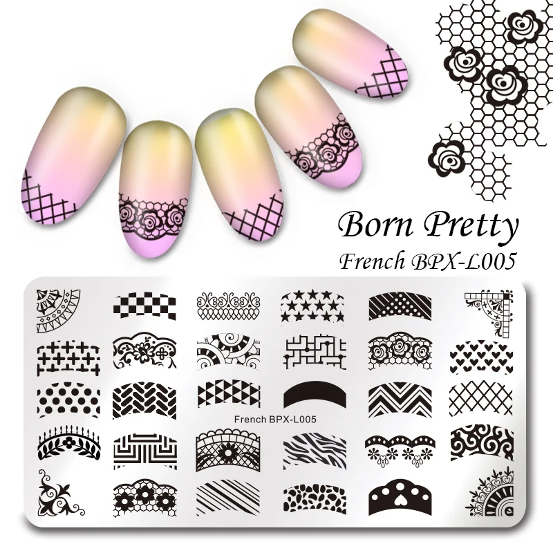 

French Edge Design Rectangle Nail Art Stamp Template BORN PRETTY 12*6cm Stamping Image Plate BPX-L005