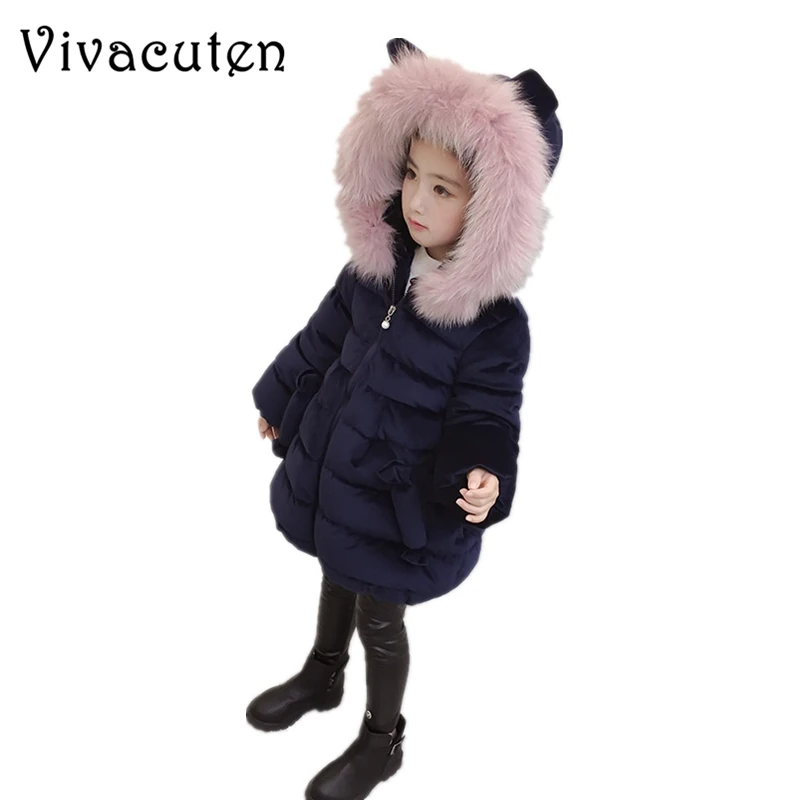 

Baby Girls Winter Jacket Kids Gold Velvet Cotton Padded Coat Children Girl Fur Collar Parka Overcoat Teens Girl Costume Clothes