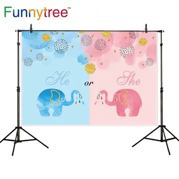 

Funnytree backdrop for photography photo blue pink Gender revealing party boy or girl elephant baby shower background photocall