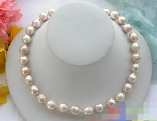 

free shipping 3719 pink almost round keshi reborn PEARL NECKLACE