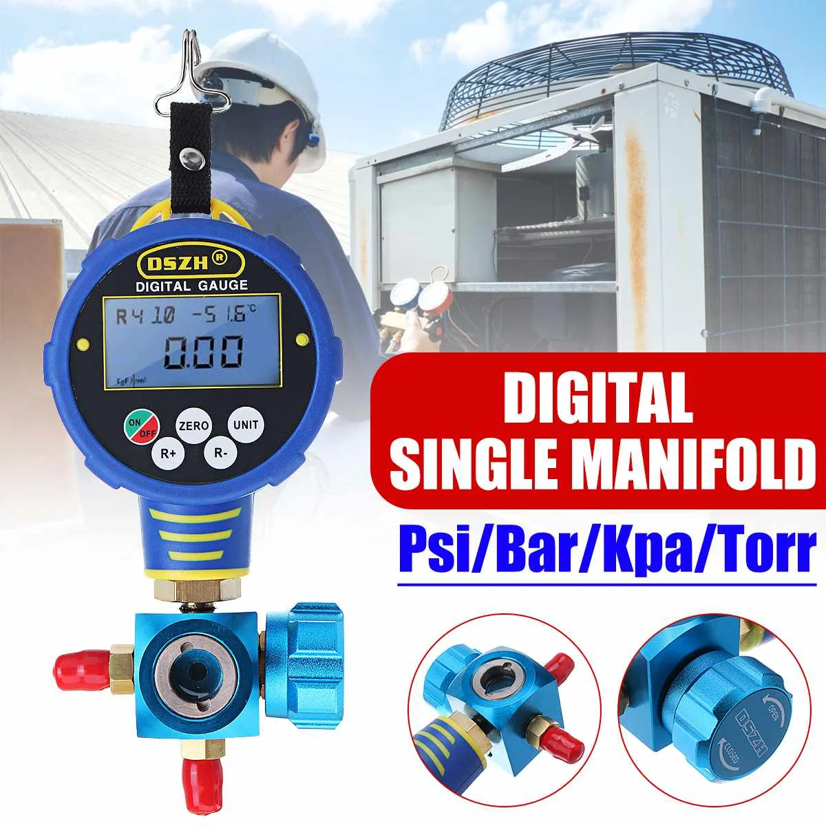 

New Refrigerant Digital Pressure Gauge Vacuum Gauge Air Conditioning Diagnostic Single Valve Vacuum Pressure Temperature Tester
