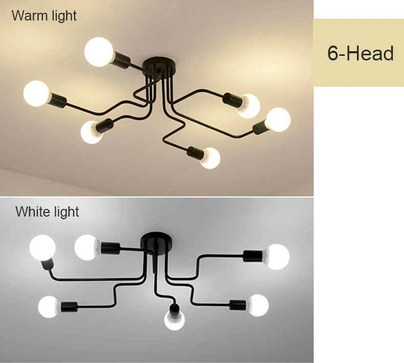 Современный светодиодный светильник-люстра черного цвета 4 6 8 ветка Потолочная люстра винтажная промышленная лампа для гостиной спальни
