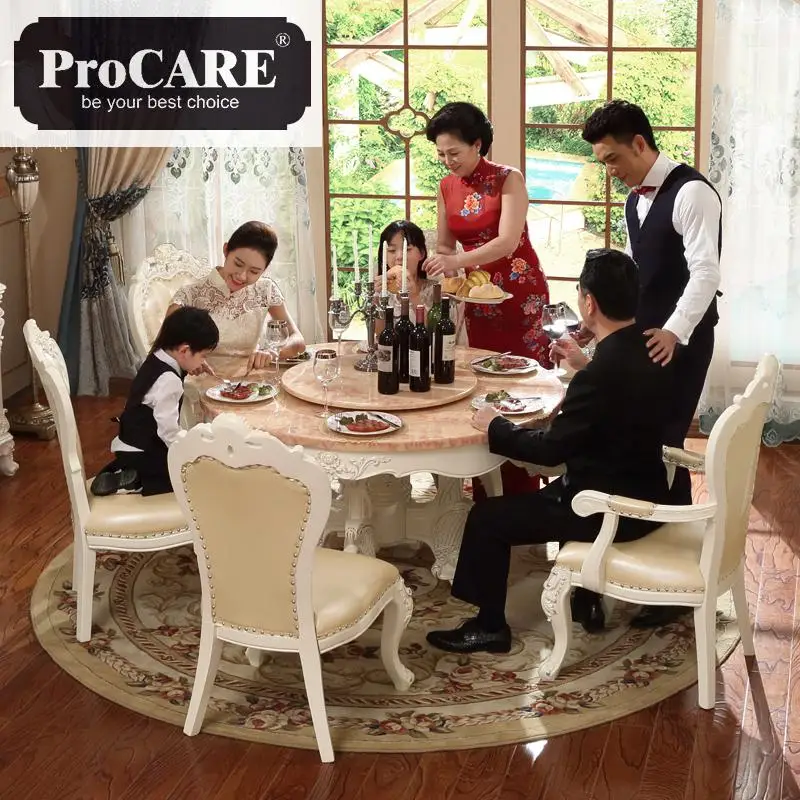 French New Design Dinning Room Furniture marble table wooden carving dinning table sets